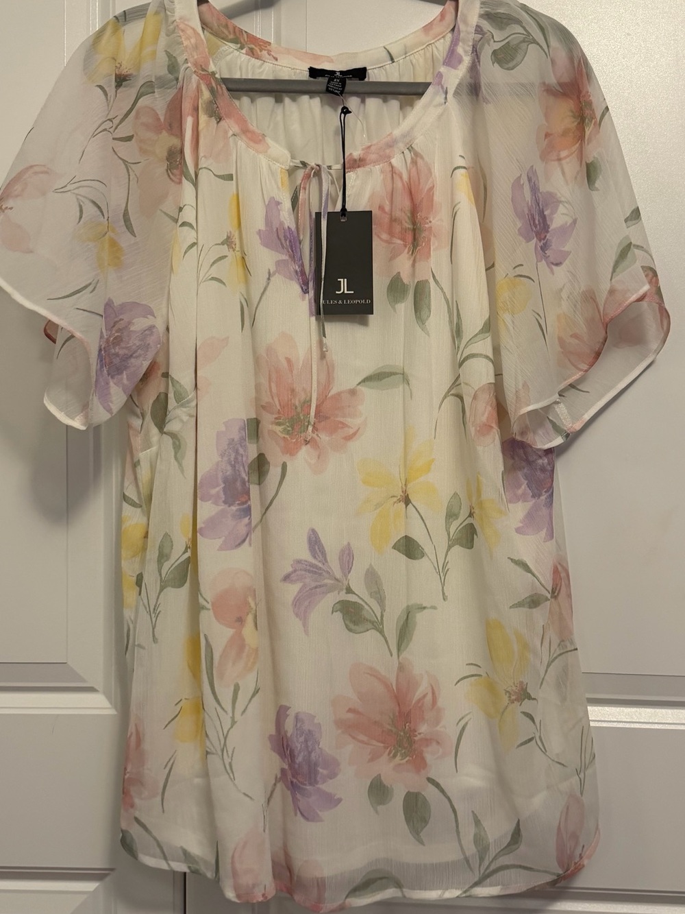 JL Floral Sheer Flutter Sleeve Blouse - White Multi